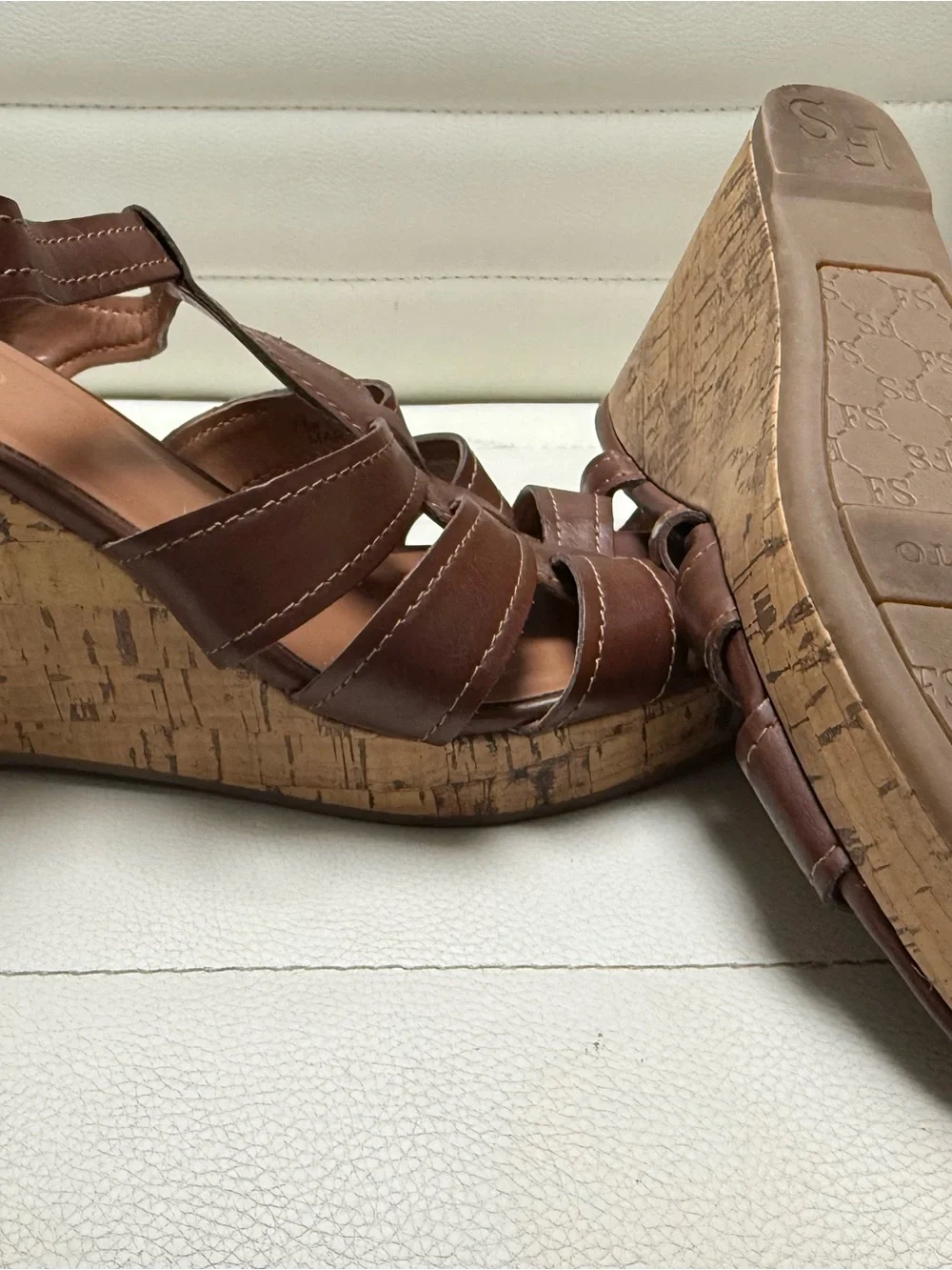 Franco Sarto Women’s Brown Leather Strappy Wedge Sandals